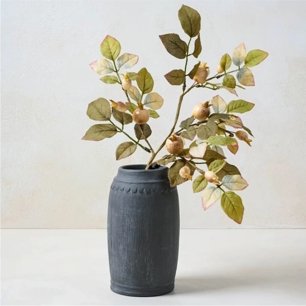 Magnolia Scalloped Black Vase - Small - Distressed Finish, Ceramic